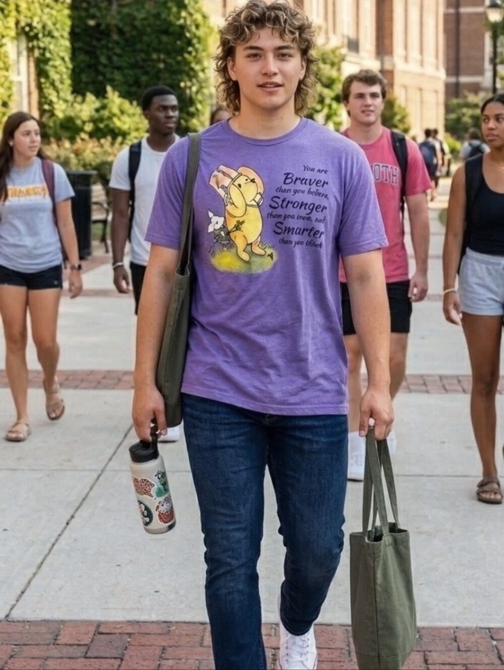NWOT XL Mens Unisex Winnie Pooh Bear Believe Inspirational Lt Purple Heather Tee